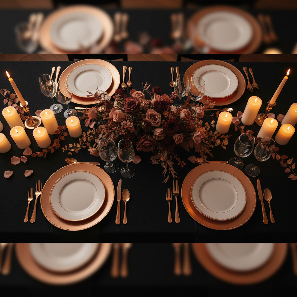 Intimate private dinner party with elegant table setting